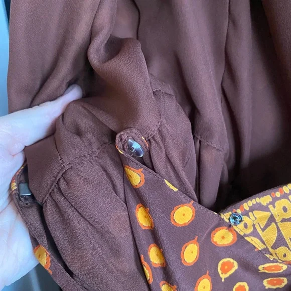 Anthropologie Anna Sui Silk Wrap Dress Brown Geometric Art Nouveau Boho-Size S - Picture 7 of 8